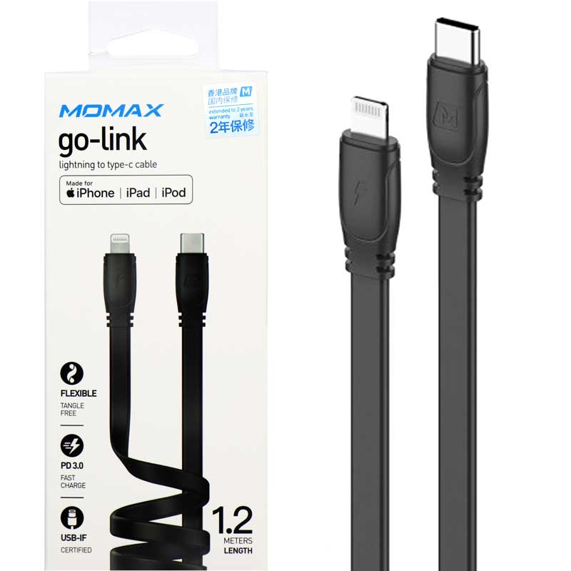 کابل فست شارژ Momax DL37D MFI Type-C to Lightning 1.2m