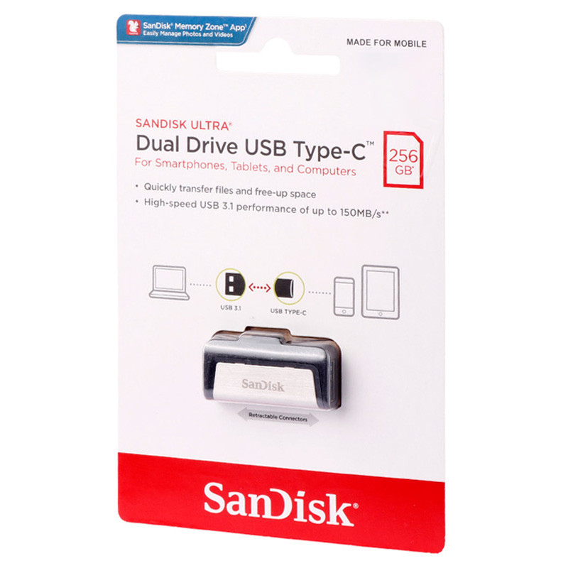فلش 256 گیگ سن دیسک SanDisk Ultra Dual Drive USB3.1 OTG Type-C