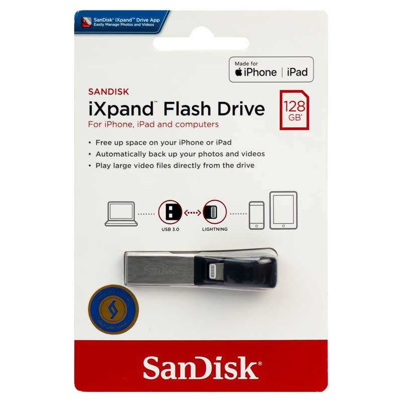 فلش ۱۲۸ گیگ سن دیسک SanDisk iXpand OTG Lightning USB3.0