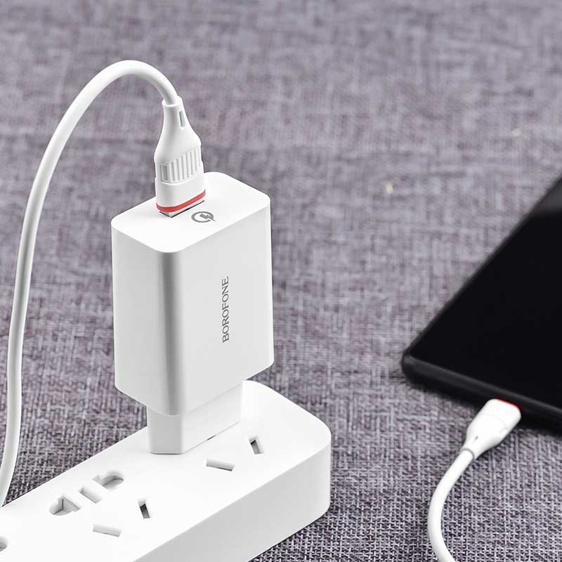 شارژر فست شارژ Borofone BA21A QC3 + کابل میکرو یو اس بی