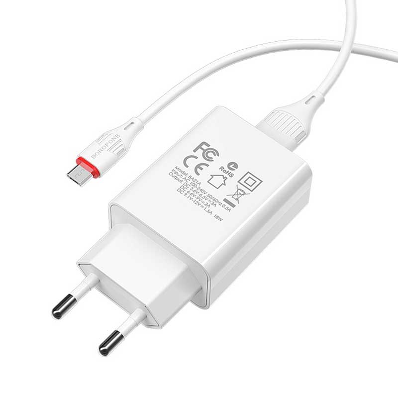 شارژر فست شارژ Borofone BA21A QC3 + کابل میکرو یو اس بی