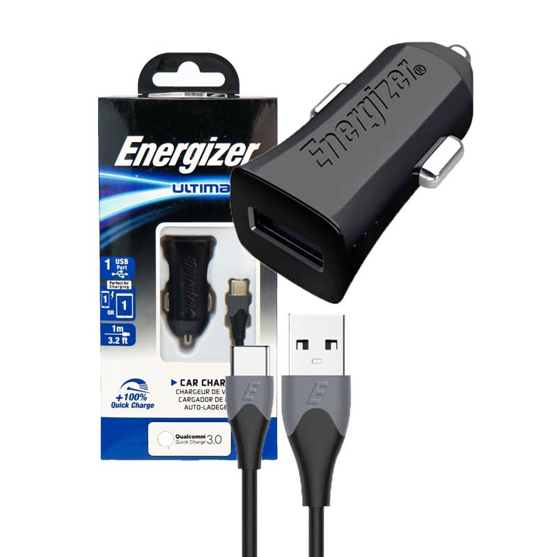 شارژر فندکی فست Energizer Ultimate DC1Q3UC23 QC3 + کابل Type-C