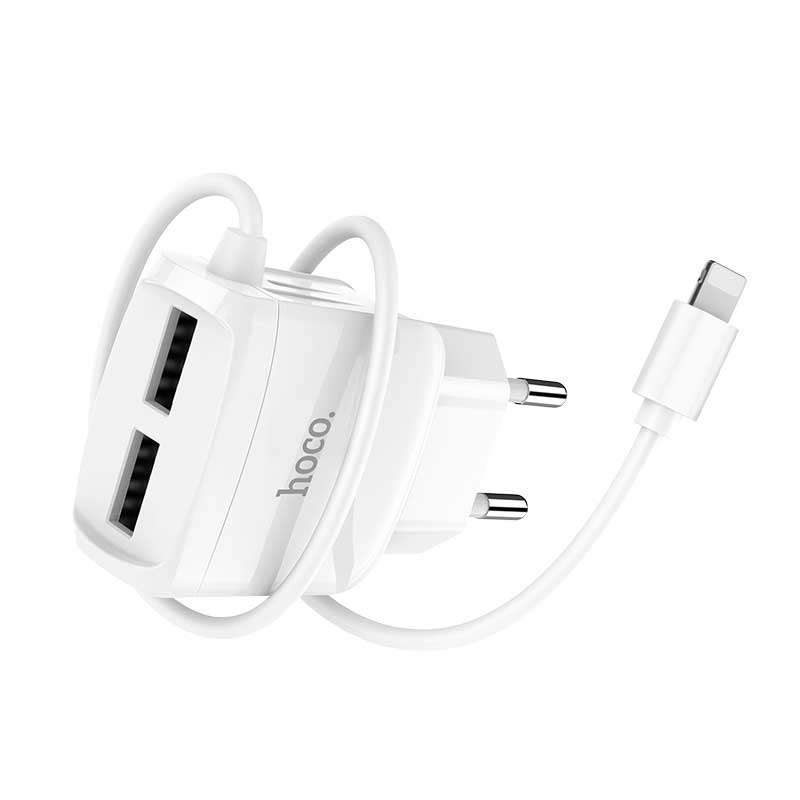 شارژر سیم وصل آیفونی Hoco C59A + دو پورت USB (گارانتی 6 ماهه)