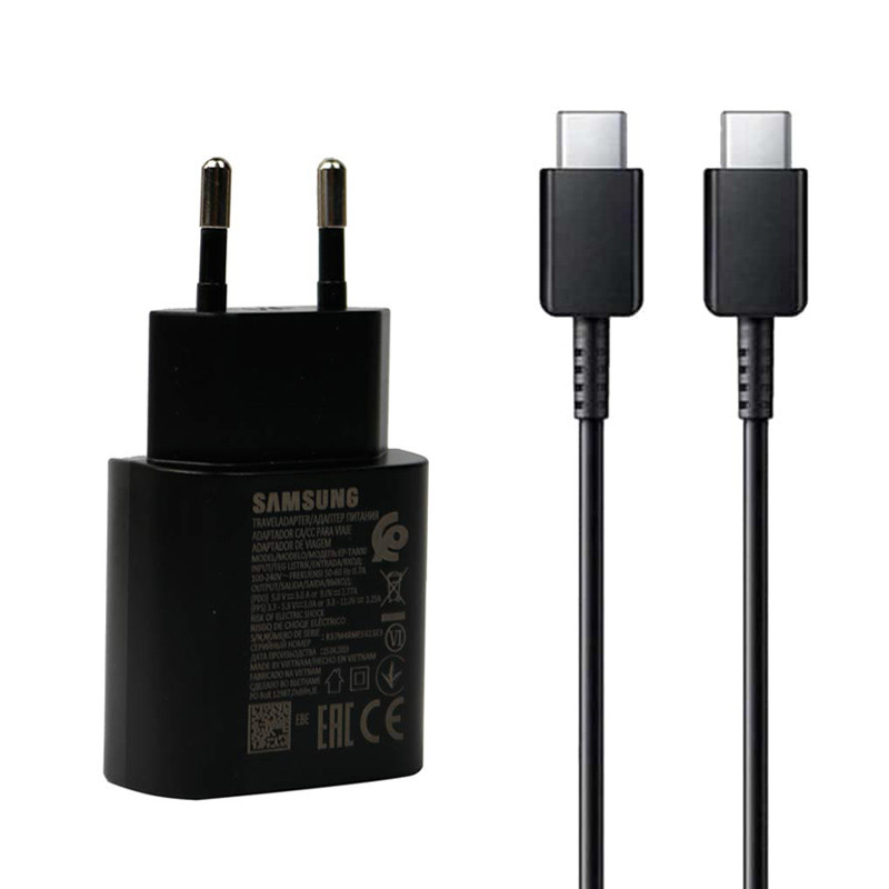 شارژر دیواری اصلی Samsung Note 10 3A 25W Type-C + کابل Type-C