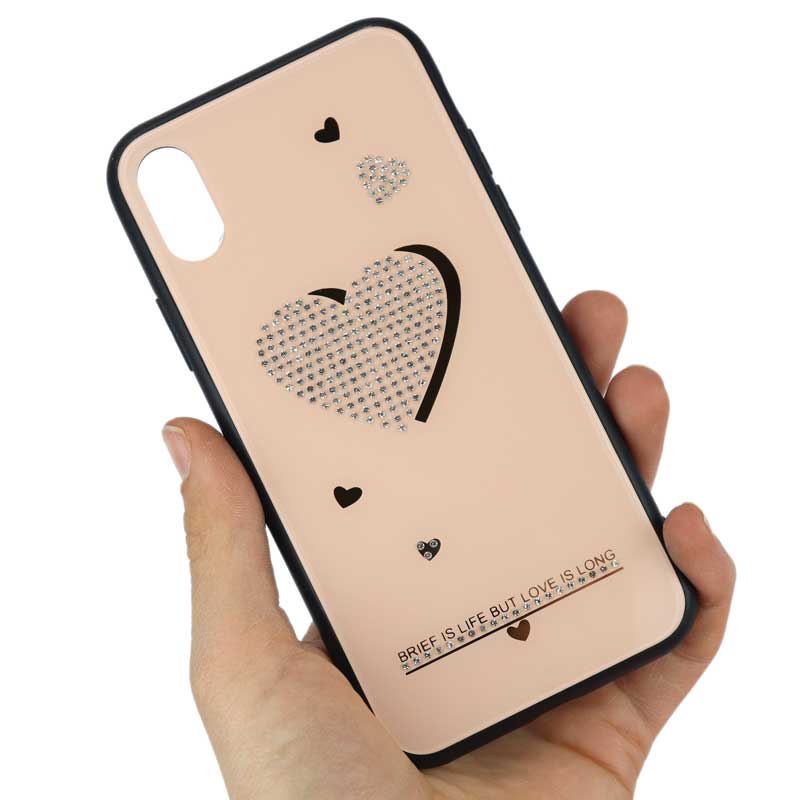 قاب رزگلد طلایی نگین دار iPhone X/XS کد2