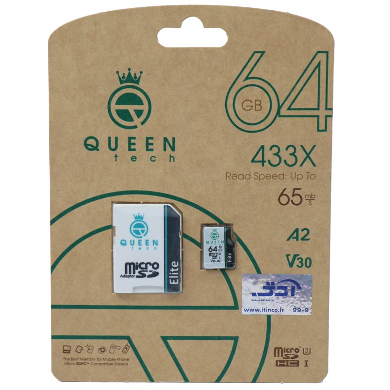 رم میکرو 64 گیگ کوئین تک QUEEN TECH Elite U3 65MB/s + خشاب