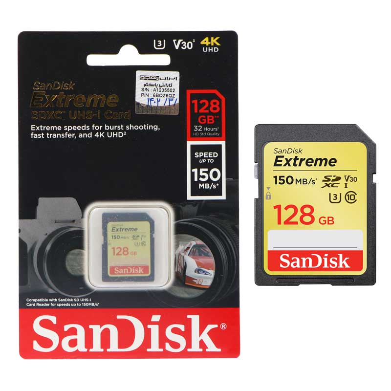 رم اس دی 128 گیگ سن دیسک SanDisk Extreme SD U3 150MB/s