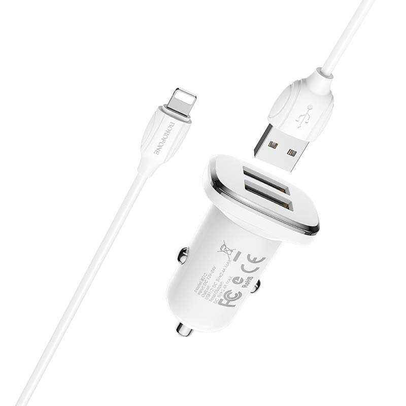 شارژر فندکی Borofone Lasting Power BZ12 + کابل آیفونی (گارانتی 6 ماهه)