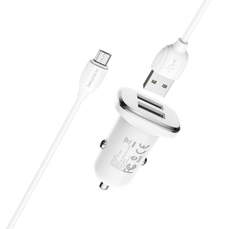شارژر فندکی Borofone Lasting Power BZ12 + کابل میکرو یو اس بی (گارانتی 6 ماهه)