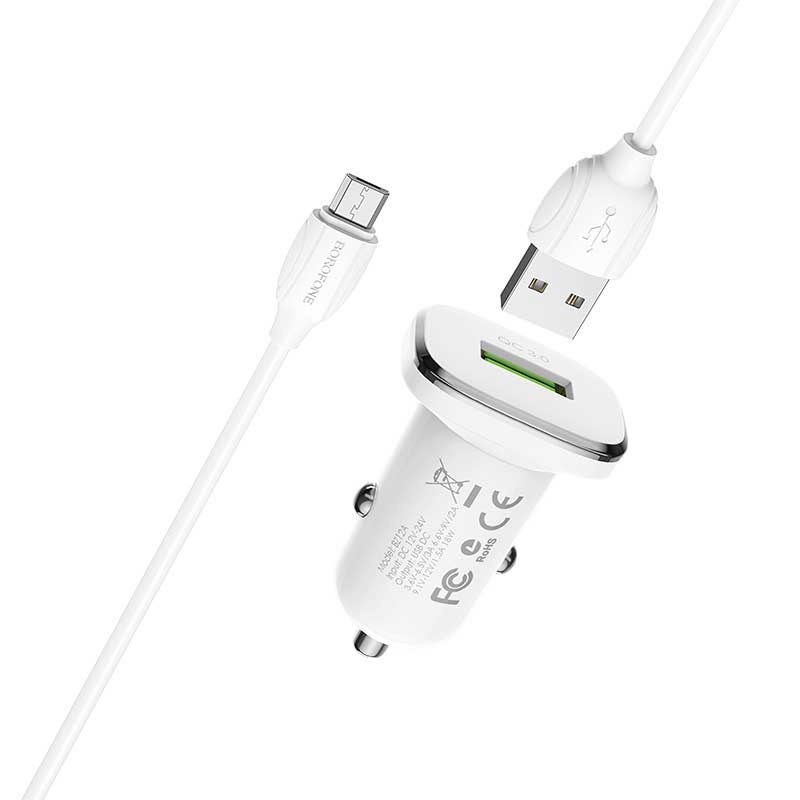 شارژر فندکی Borofone Lasting Power BZ12A + کابل میکرو یو اس بی (گارانتی 6 ماهه)
