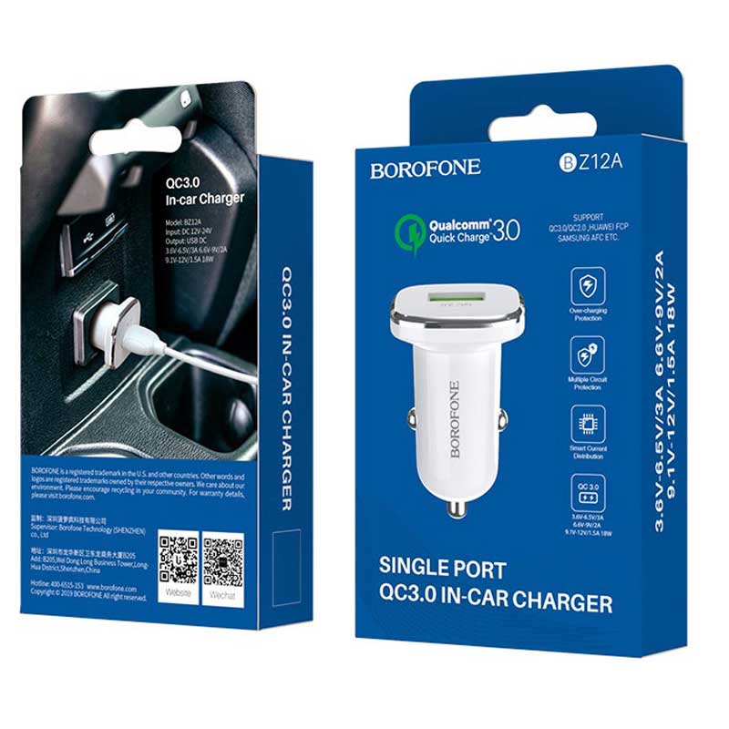 شارژر فندکی Borofone Lasting Power BZ12A QC3 (گارانتی 6 ماهه)