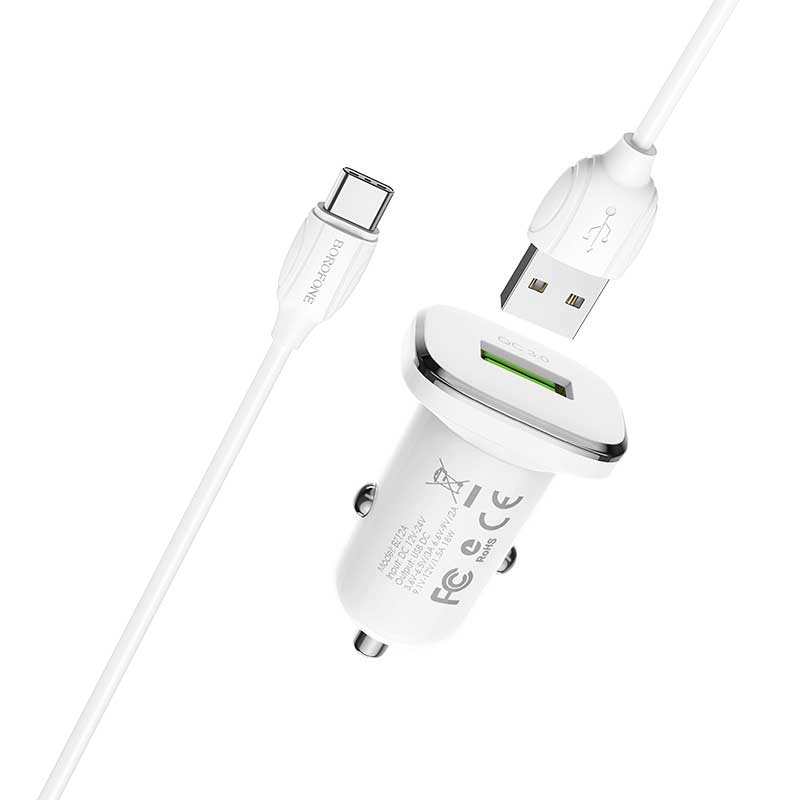 شارژر فندکی فست شارژ Borofone BZ12A + کابل تایپ سی (گارانتی 6 ماهه)
