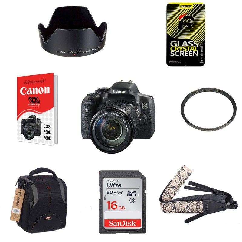 دوربین دیجیتال Canon DSLR 750D Robel T6i Kiss X8i + لنز 18-135 میلی متر EF-S F/3.5 IS STM