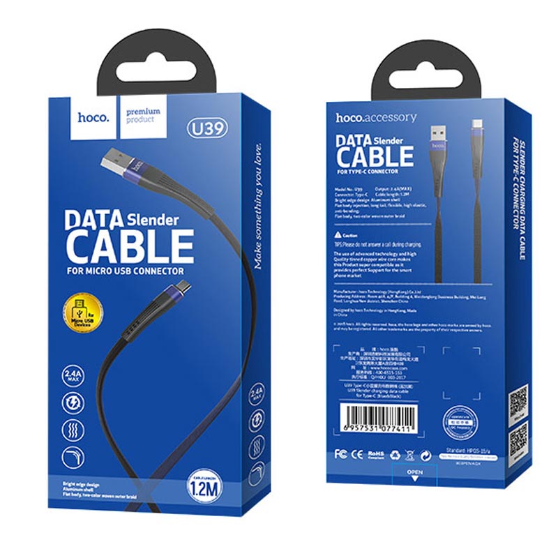 کابل میکرو یو اس بی Hoco U39 Slender 1.2m (گارانتی 12 ماهه)