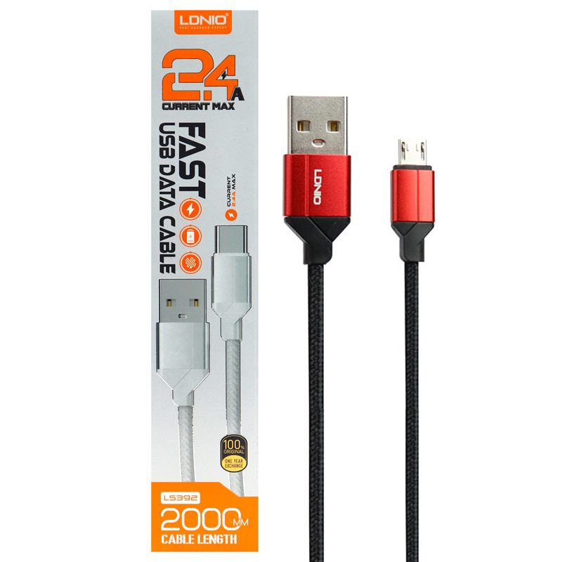 کابل کنفی میکرو یو اس بی فست شارژ LDNIO LS392 2.4A 2m