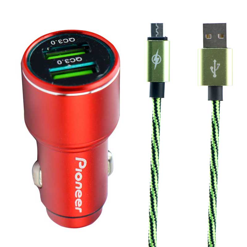 شارژر فندکی Pioneer Smart + کابل میکرو یو اس بی