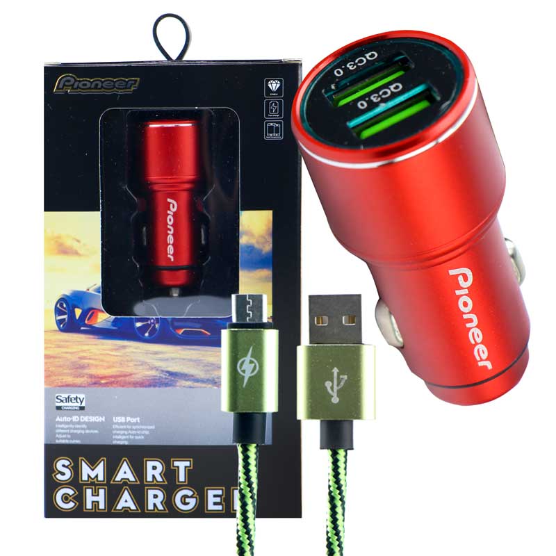 شارژر فندکی Pioneer Smart + کابل میکرو یو اس بی