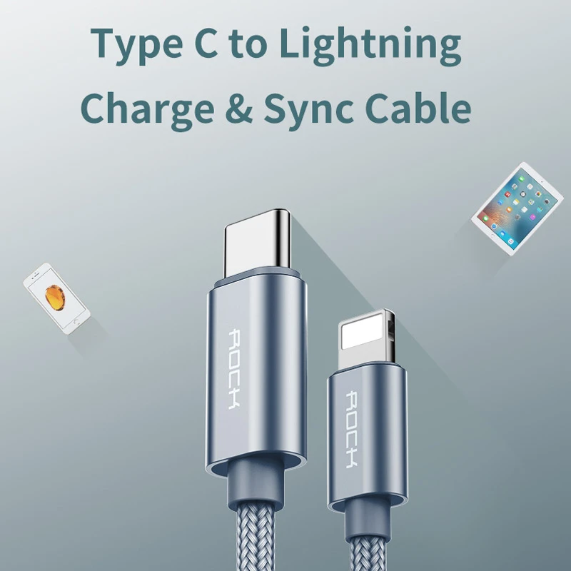 کابل کنفی Rock C6 Type-C to Lightning 1m