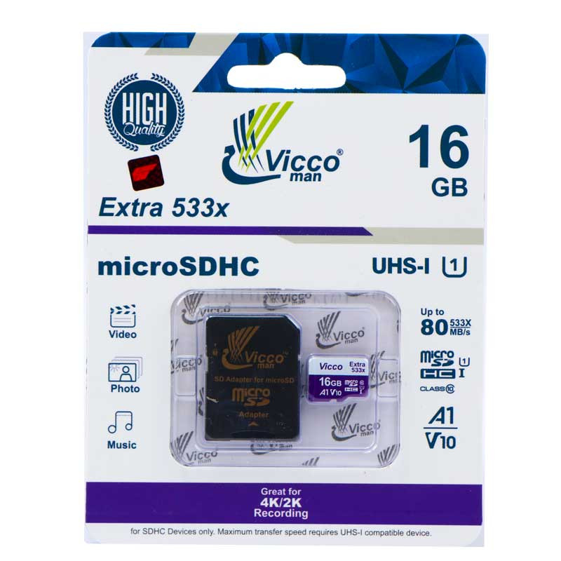 رم میکرو 16 گیگ ویکومن Vicco Extra U1 80MB/s + خشاب