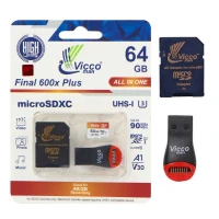 رم میکرو 64 گیگ ویکومن Vicco Final All In One U3 A1 90MB/s + رم ریدر