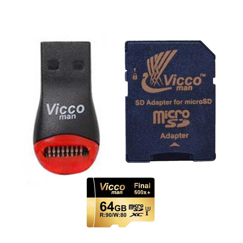 رم میکرو 64 گیگ ویکومن Vicco Final All In One U3 A1 90MB/s + رم ریدر