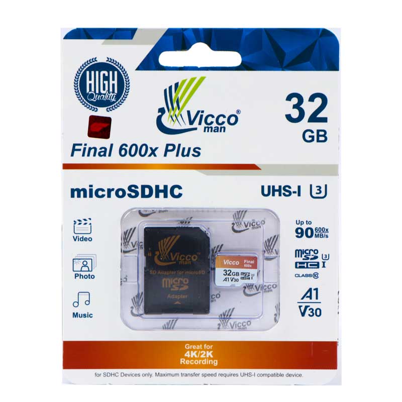 رم میکرو 32 گیگ ویکومن Vicco Final U3 A1 90MB/s + خشاب