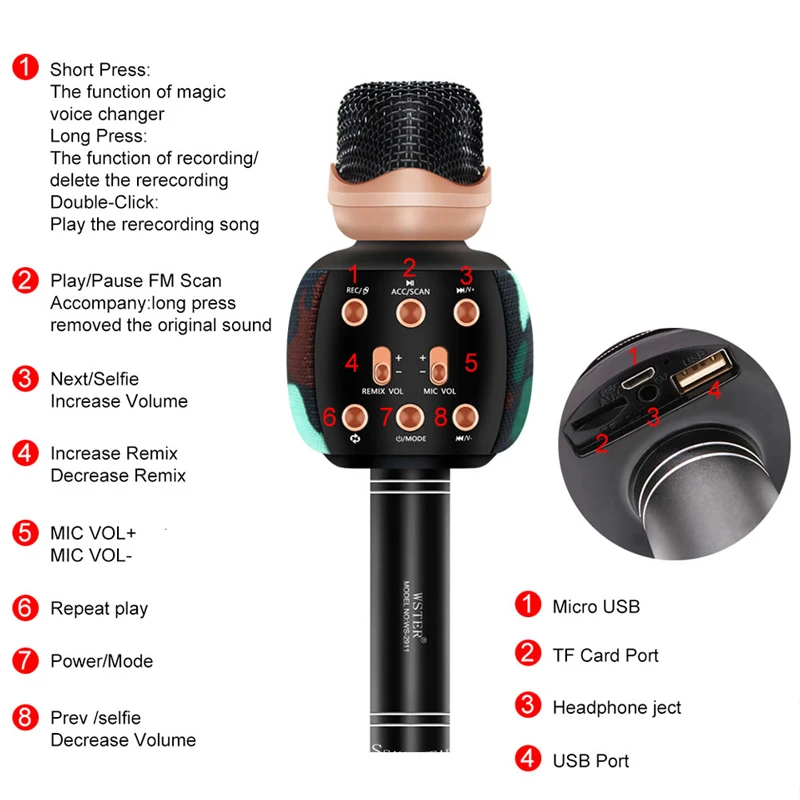 میکروفون اسپیکر بلوتوثی WSTER WS-2911