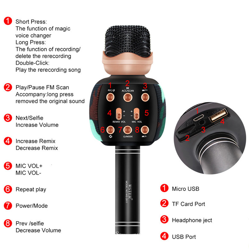 میکروفون اسپیکر بلوتوثی WSTER WS-2911