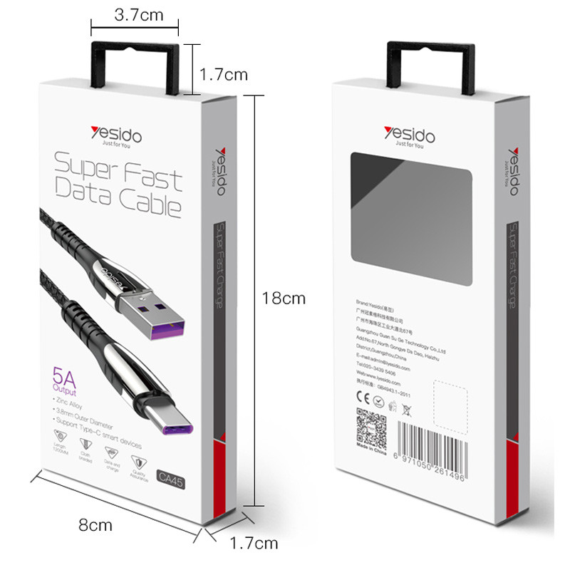 کابل Yesido CA45 Type-C QC3 5A 1.2m
