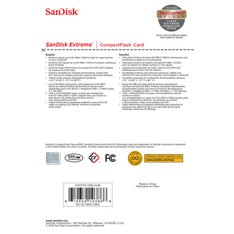 رم سی اف 128 گیگ سن دیسک SanDisk Extreme CF 120MB/s