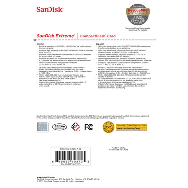 رم سی اف 32 گیگ سن دیسک SanDisk Extreme CF 120MB/s