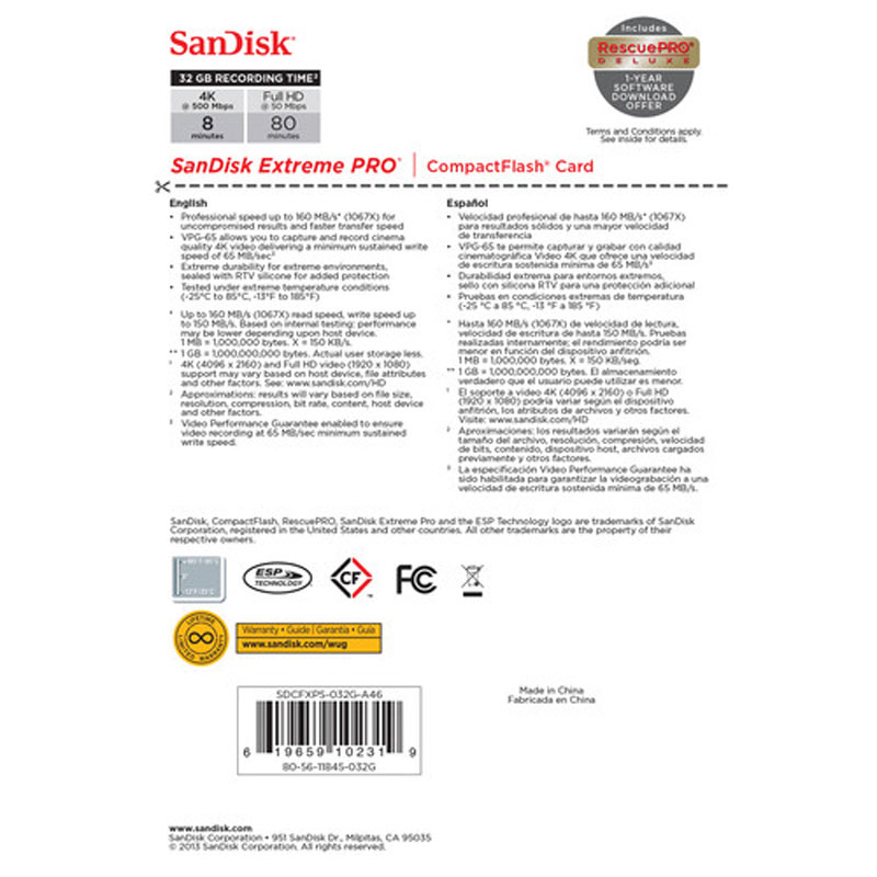 رم سی اف 32 گیگ سن دیسک SanDisk Extreme Pro CF 160MB/s
