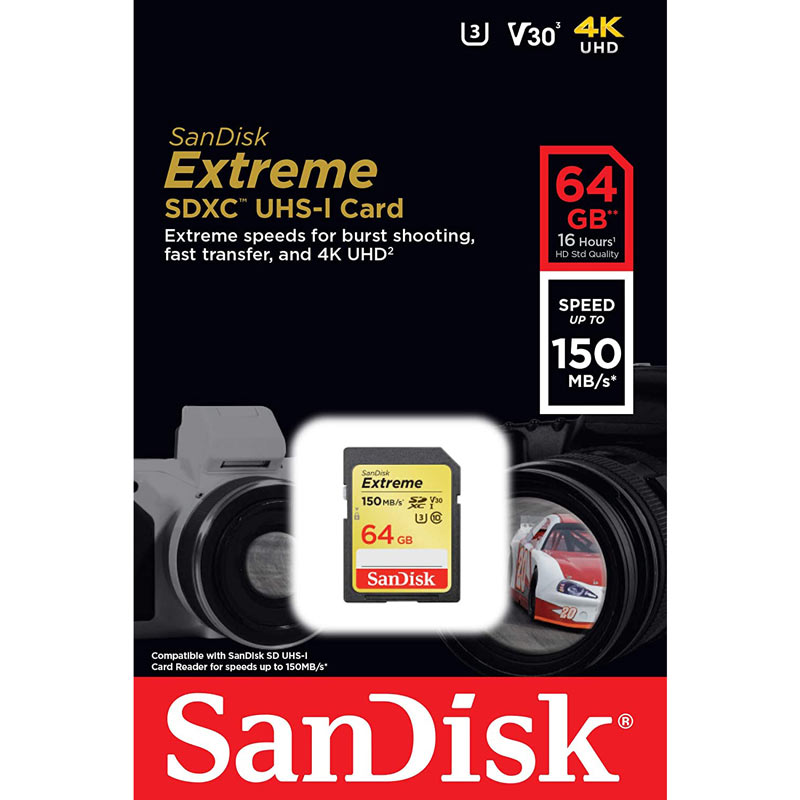 رم اس دی 64 گیگ سن دیسک SanDisk Extreme SD U3 150MB/s