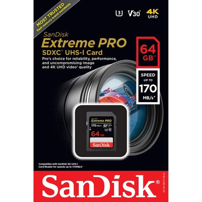 رم اس دی 64 گیگ سن دیسک SanDisk Extreme Pro SD U3 170MB/s