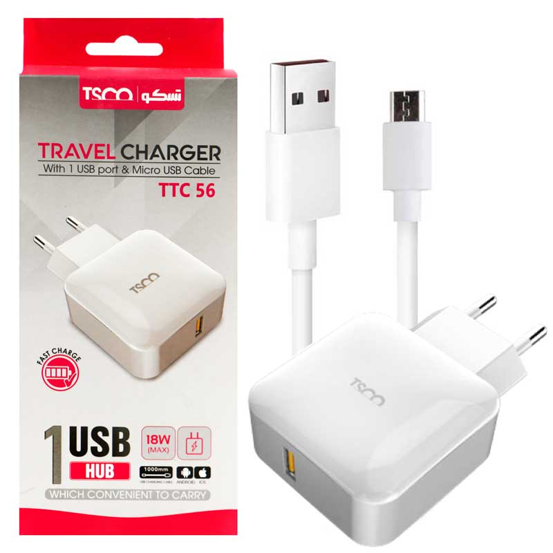 شارژر دیواری TSCO TTC56 + کابل میکرو یو اس بی