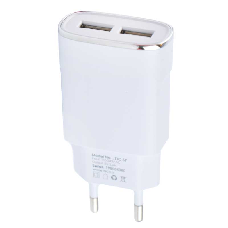 شارژر دیواری TSCO TTC57 2Port 2.4A + کابل میکرو یو اس بی