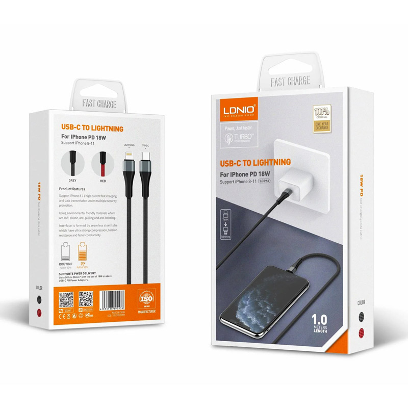 کابل کنفی فست شارژ LDNIO LC961 Type-C to Lightning 18W 1m