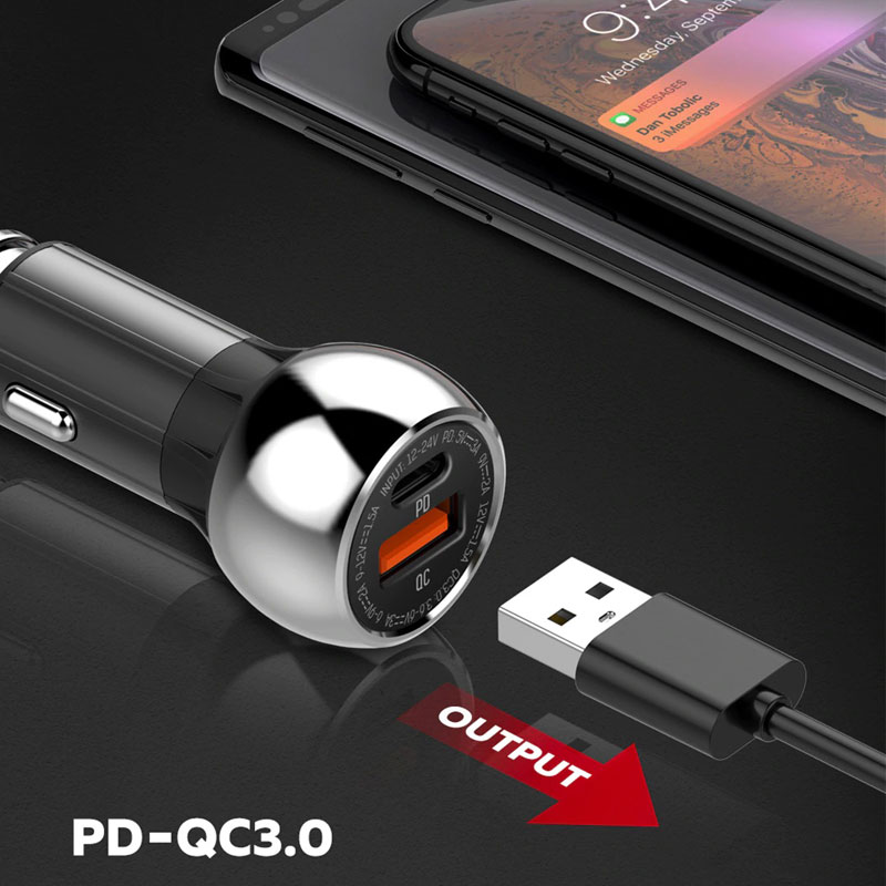 شارژر فندکی فست شارژ LDNIO C1 36W PD+QC3 + کابل Type-C