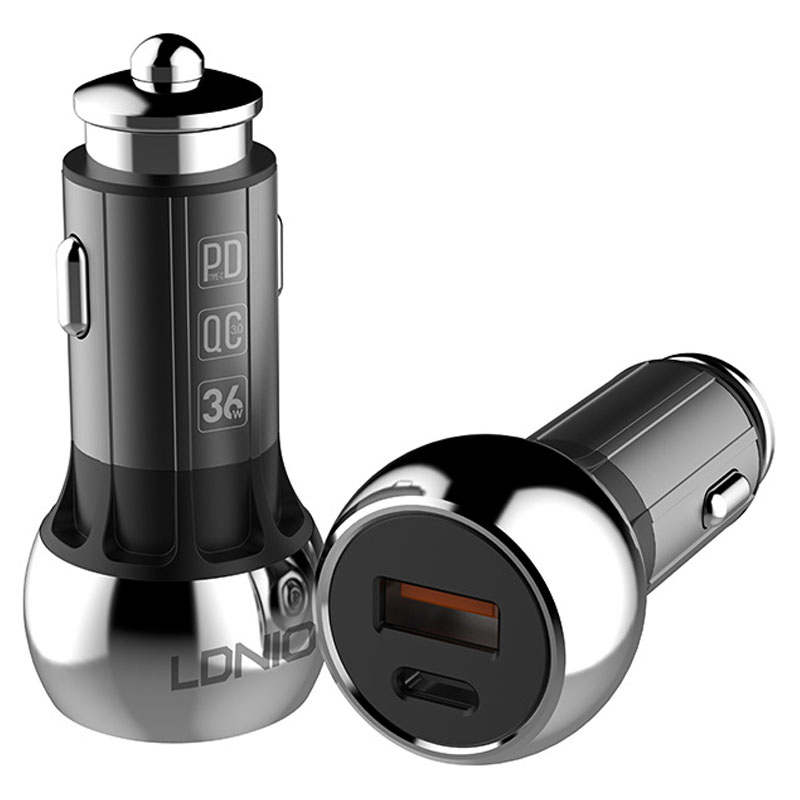 شارژر فندکی فست شارژ LDNIO C1 36W PD+QC3 + کابل Type-C