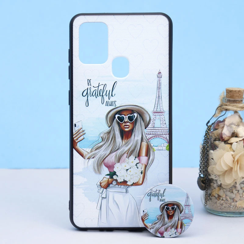 قاب طرحدار + پاپ سوکت Samsung A21s کد4 سری B