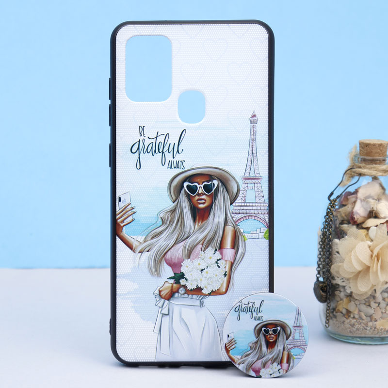 قاب طرحدار + پاپ سوکت Samsung A21s کد4 سری B
