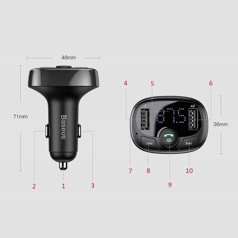 FM Player بلوتوثی + شارژر فندکی Baseus T-Typed CCTM-01