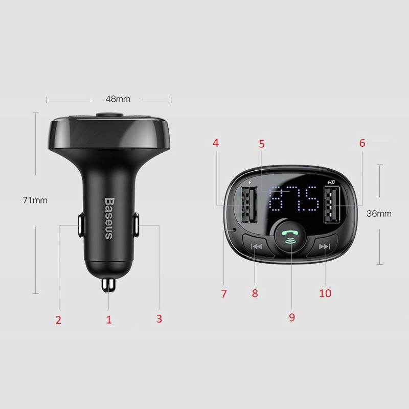 FM Player بلوتوثی + شارژر فندکی Baseus T-Typed CCTM-01