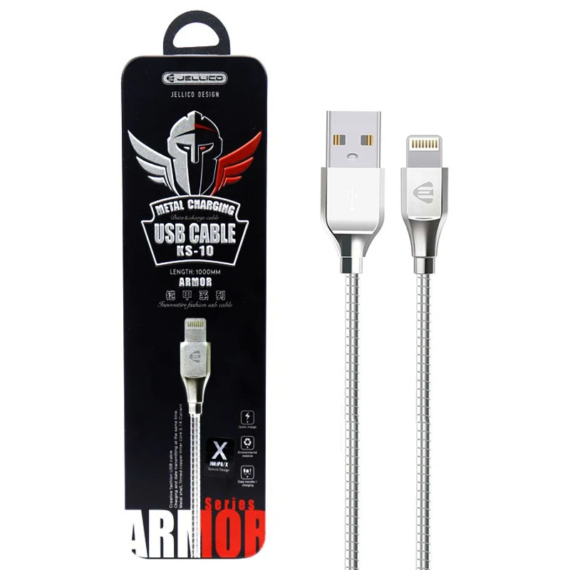 کابل آیفونی فست شارژ Jellico Armor Series KS-10 3.1A 1m