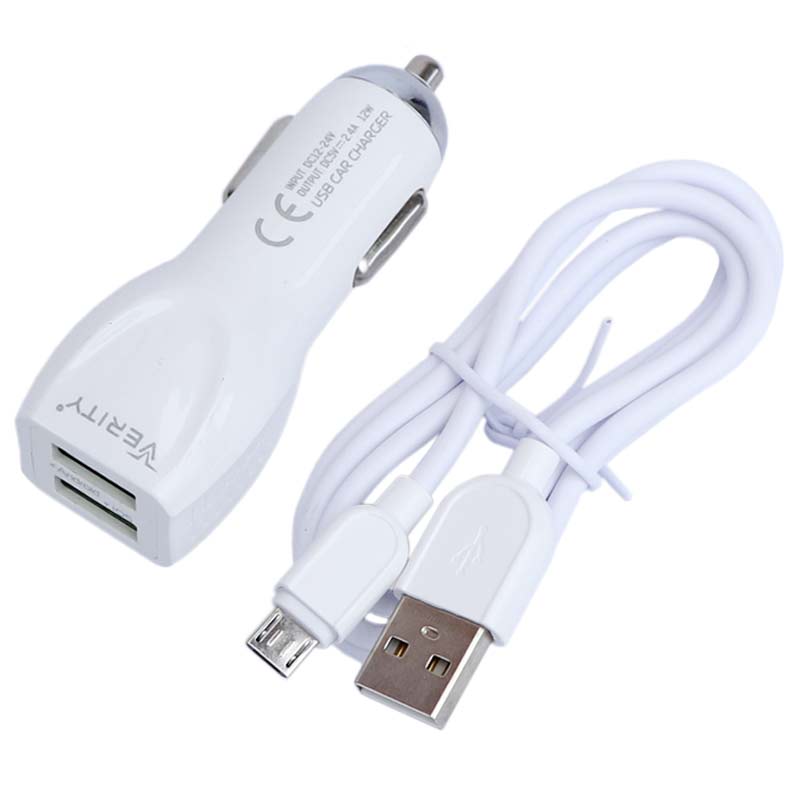 شارژر فندکی Verity C-1115 12W 2.4A + کابل میکرو یو اس بی