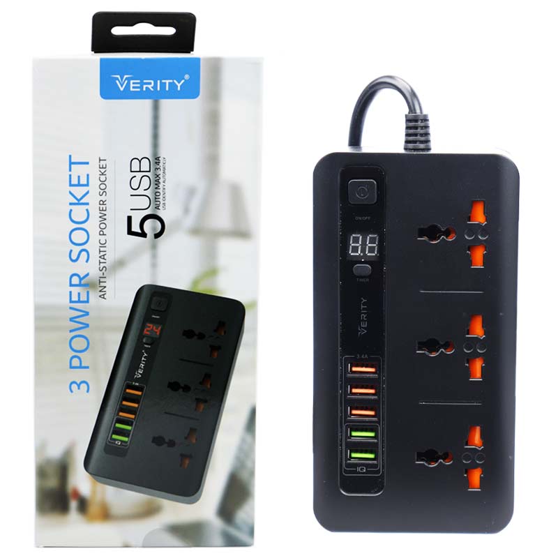 سه راهی برق وریتی PS 3111 با کابل 2 متری + شارژر USB