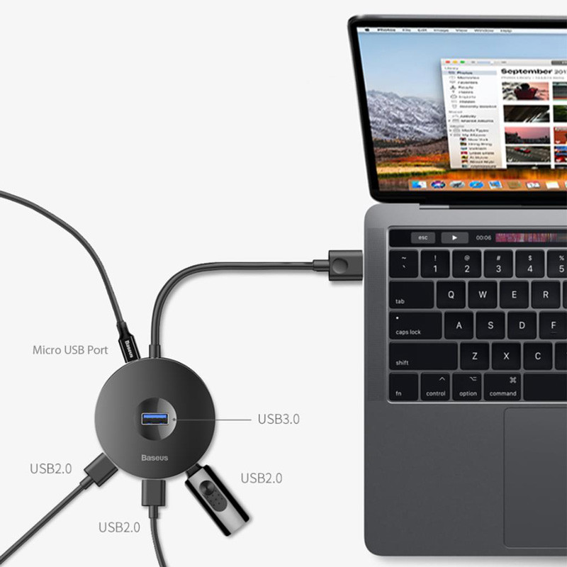 هاب 4 پورت USB3.0 باسئوس Airjoy Round Box CAHUB-G0