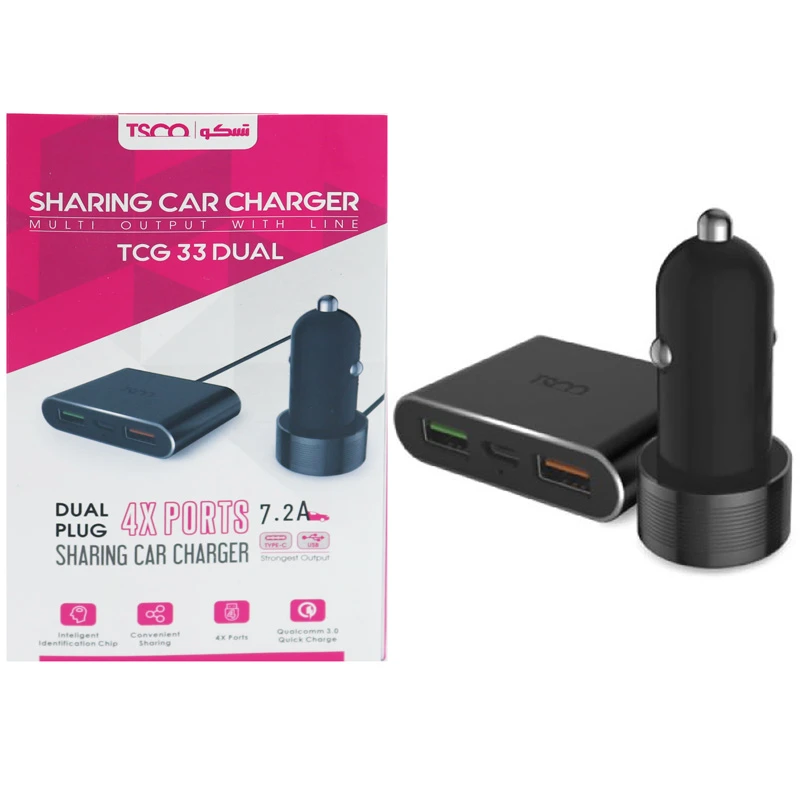 شارژر فندکی فست شارژ TSCO TCG-33 3+1 Ports QC3 7.2A