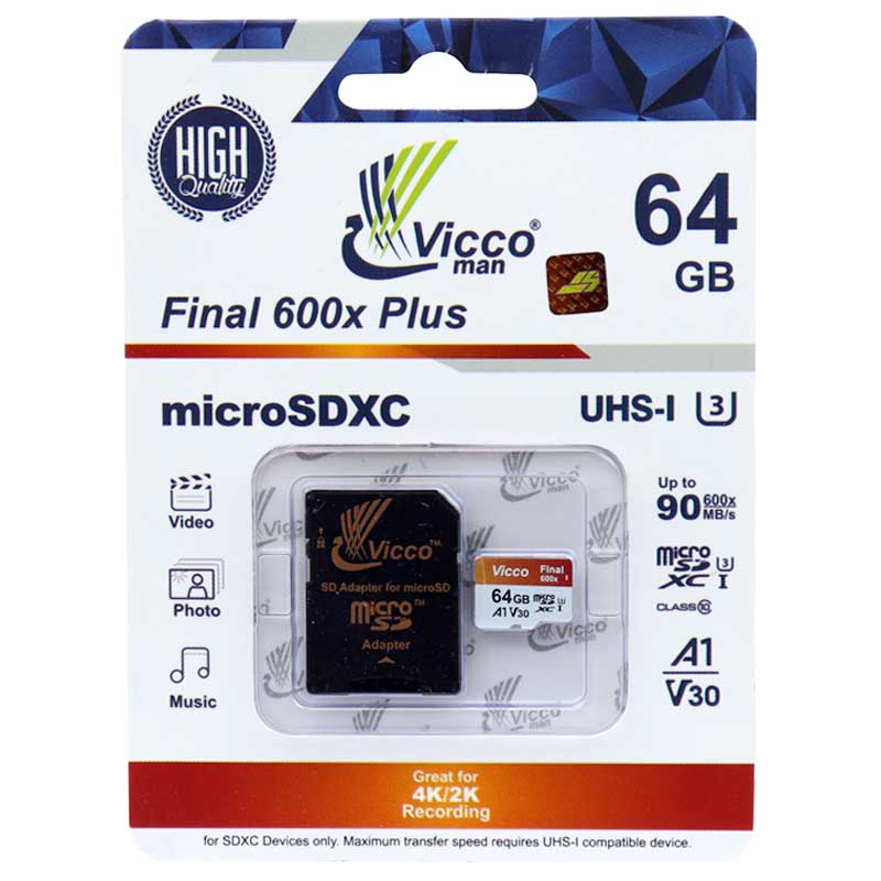 رم میکرو 64 گیگ ویکومن Vicco Final 600x Plus U3 A1 90MB/s + خشاب