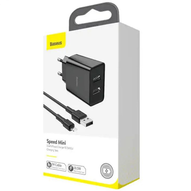 شارژر دیواری Baseus Speed Mini Dual U TZCCFS-R + کابل آیفونی